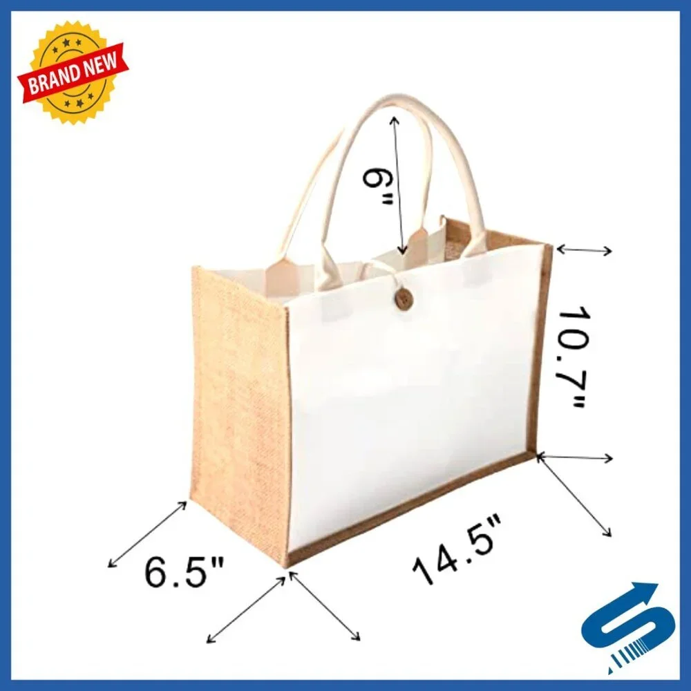 Jute Tote Bags Set of 6 Reusable Grocery Shopping Beach Wedding Travel